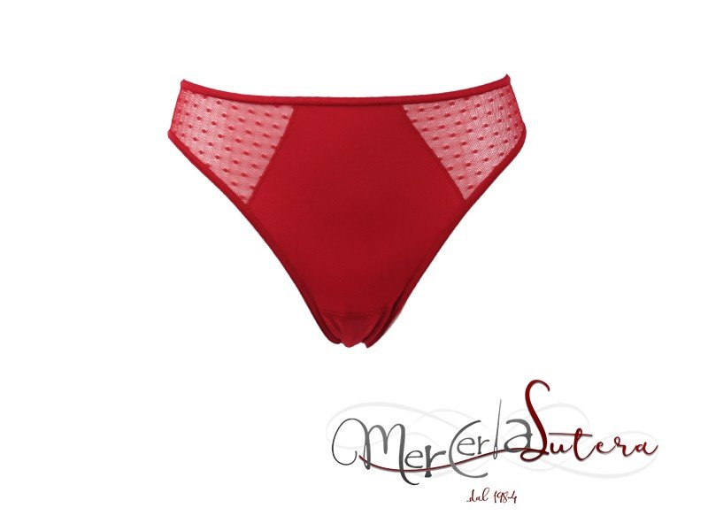 Slip Rosso inserto in tulle pois