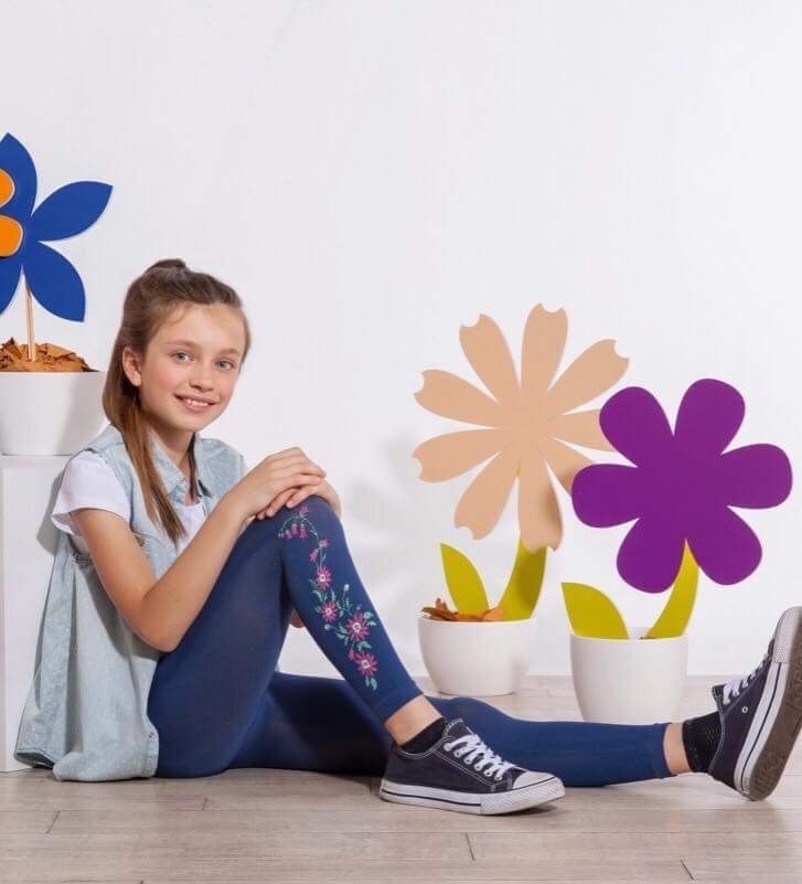 Pantacollant Bimba microfibra Jeans - Fiori