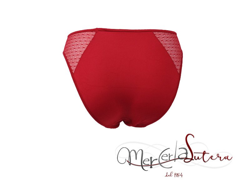 Slip Rosso inserto in tulle pois