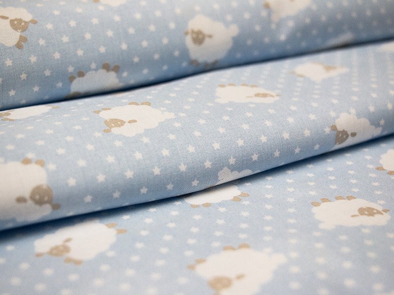 Tessuto Cotone stampa pecorelle e pois