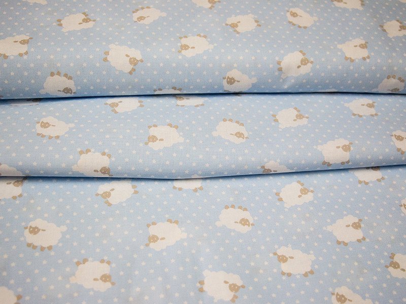 Tessuto Cotone stampa pecorelle e pois
