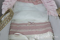 Tris lenzuolini cesta panna-rosa con valenciennes