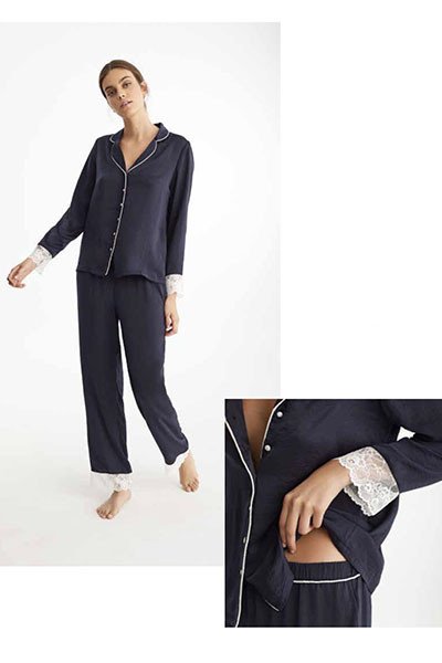 Pigiama donna in satén con pizzo - Promise