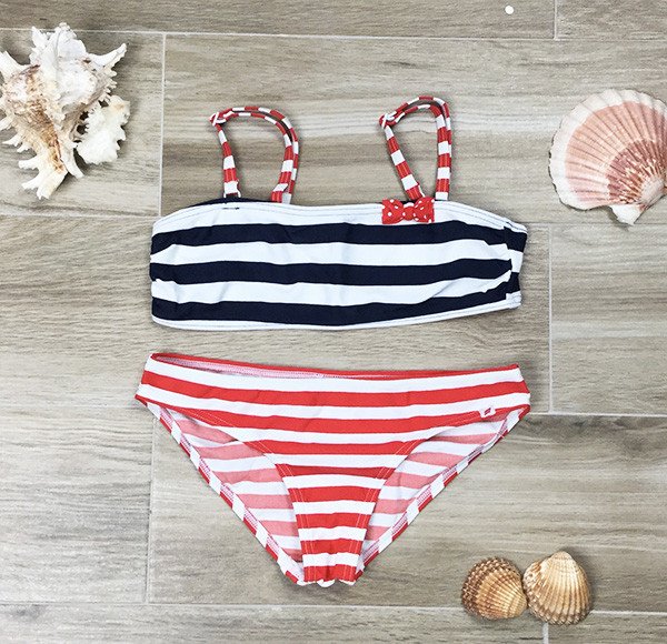 Bikini bimba fascia con righe blu-rosso