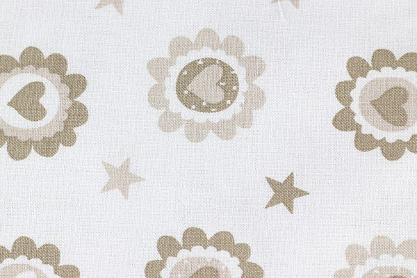 Tessuto Cotone fantasia Cuori e Stelle Beige Chiaro/Scuro