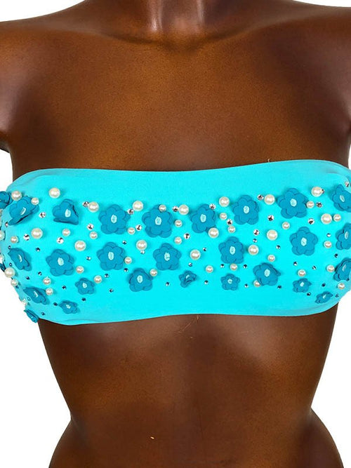 Bikini fascia fiori-perle - GIADA MARINA
