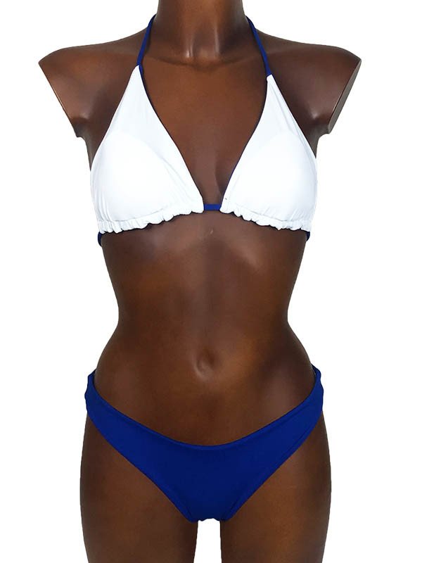 Bikini triangolo tinta unica double face - Linea Mare Blu
