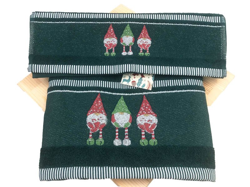 Coppia asciugamani set 1+1 Natale Gnomi Ricamati - Maè by ViaRoma,60