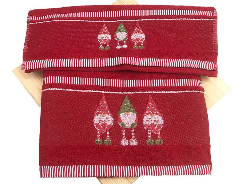 Coppia asciugamani set 1+1 Natale Gnomi Ricamati - Maè by ViaRoma,60