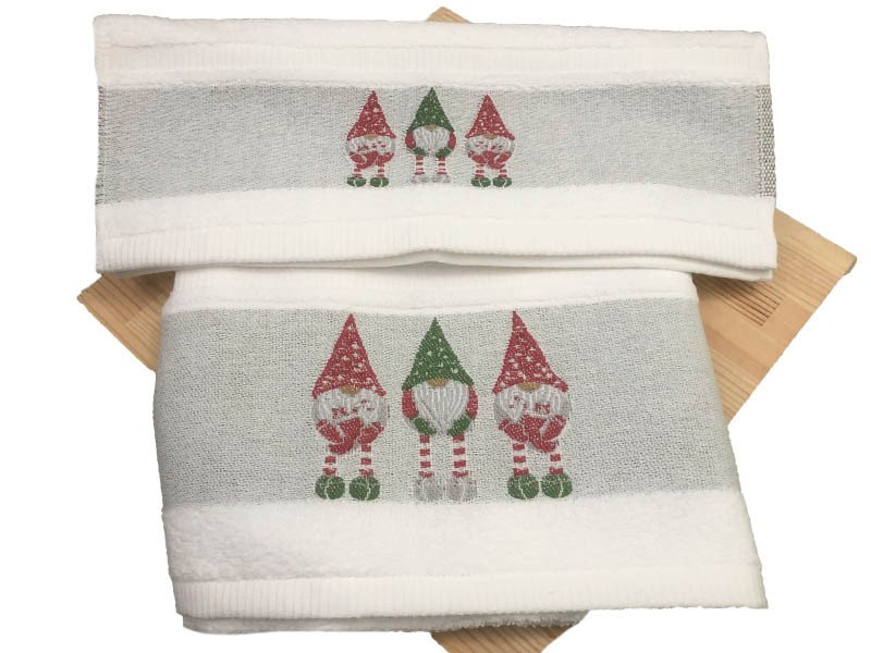 Coppia asciugamani set 1+1 Natale Gnomi Ricamati - Maè by ViaRoma,60