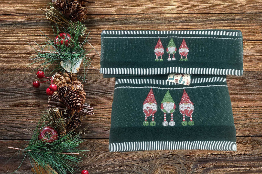 Coppia asciugamani set 1+1 Natale Gnomi Ricamati - Maè by ViaRoma,60