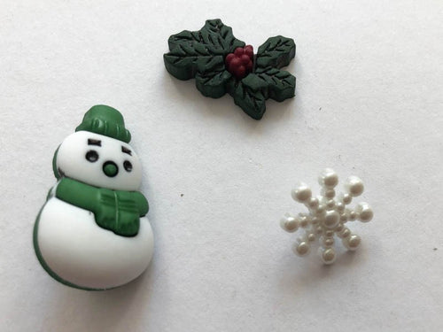 Bottoni natalizi pupazzo e fiocchi di neve