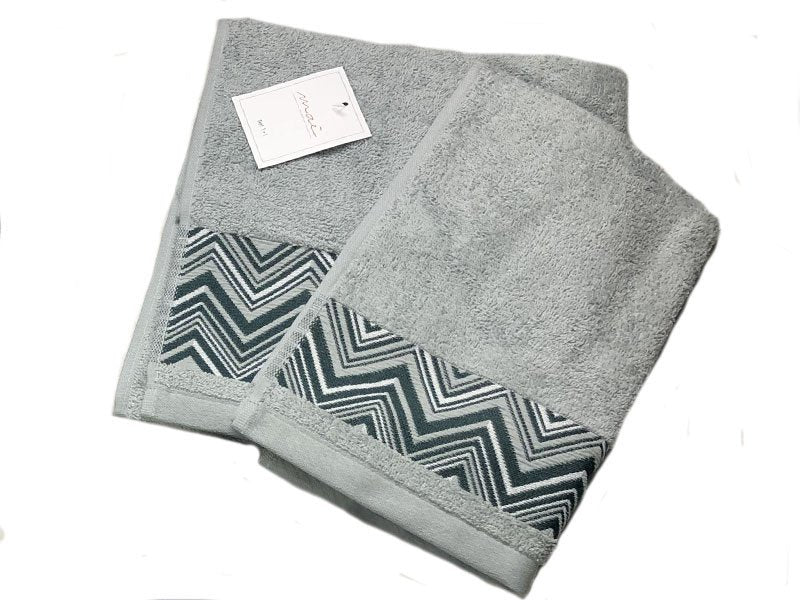 Coppia asciugamani set 1+1 balza ricamo zigzag - Maè by ViaRoma,60