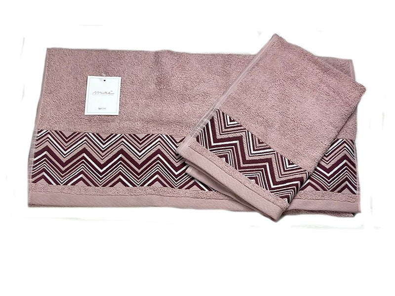 Coppia asciugamani set 1+1 balza ricamo zigzag - Maè by ViaRoma,60