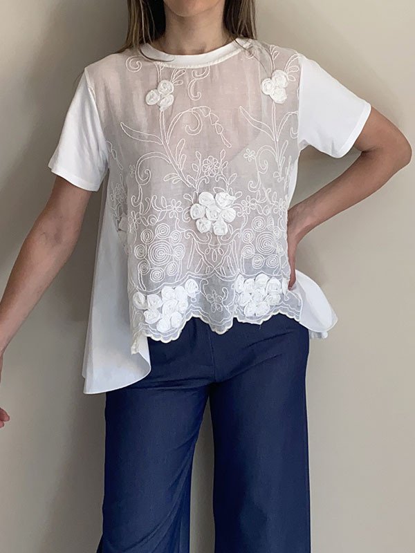 T-shirt in mussola di cotone con ricami - North Pole