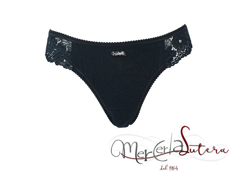 Slip brasiliano in cotone e pizzo - COTONELLA