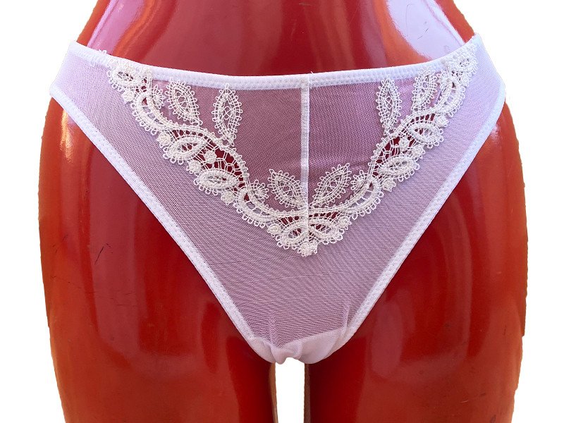 Slip sposa con pizzo macramé su tulle - Evelyn - Tentaction