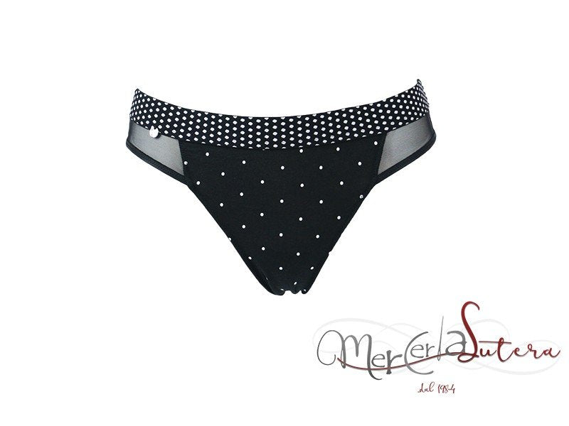Slip donna pois con inserti in tulle