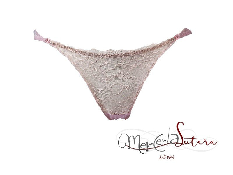 Tanga in pizzo e tulle- rosa